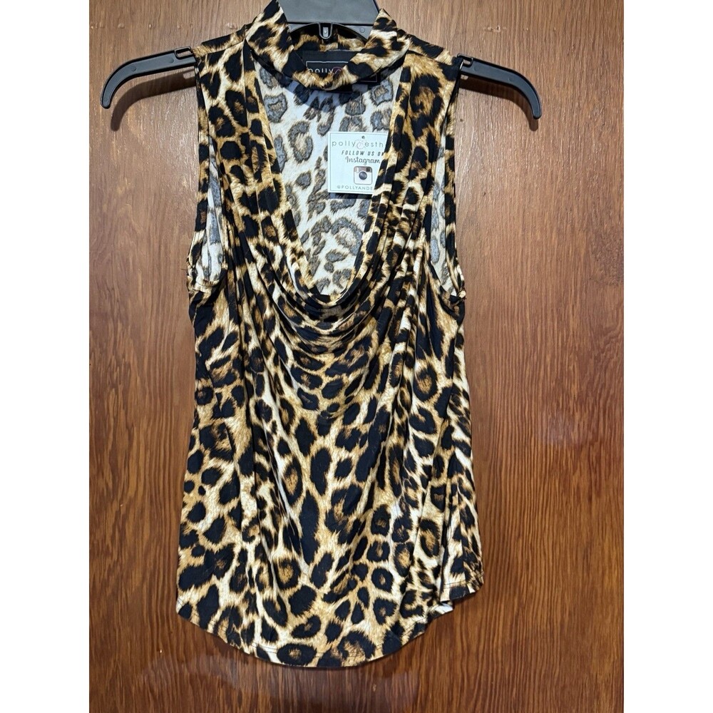 Polly & Esther Leopard Animal Print Button Halter Top Tank L NWT